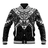 New Zealand Morepork Baseball Jacket Maori Pattern Black