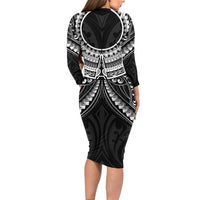 New Zealand Morepork Family Matching Long Sleeve Bodycon Dress and Hawaiian Shirt Maori Pattern Black LT05 - Polynesian Pride