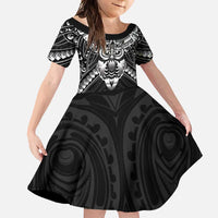 New Zealand Morepork Family Matching Mermaid Dress and Hawaiian Shirt Maori Pattern Black LT05 Daughter's Dress Black - Polynesian Pride