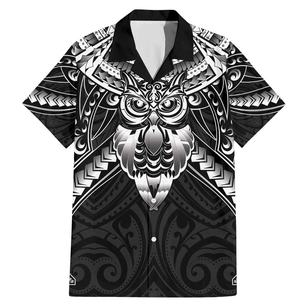 New Zealand Morepork Family Matching Mermaid Dress and Hawaiian Shirt Maori Pattern Black LT05 Dad's Shirt - Short Sleeve Black - Polynesian Pride