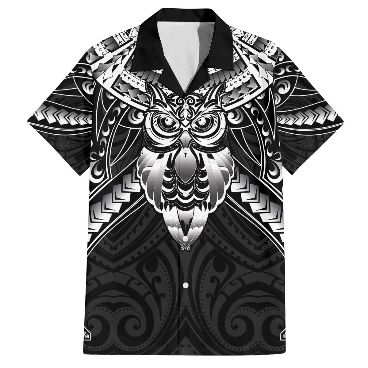 New Zealand Morepork Family Matching Off The Shoulder Long Sleeve Dress and Hawaiian Shirt Maori Pattern Black LT05 Dad's Shirt - Short Sleeve Black - Polynesian Pride