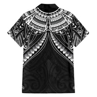 New Zealand Morepork Family Matching Off Shoulder Short Dress and Hawaiian Shirt Maori Pattern Black LT05 - Polynesian Pride