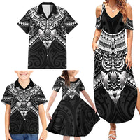 New Zealand Morepork Family Matching Summer Maxi Dress and Hawaiian Shirt Maori Pattern Black LT05 - Polynesian Pride