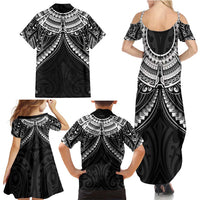 New Zealand Morepork Family Matching Summer Maxi Dress and Hawaiian Shirt Maori Pattern Black LT05 - Polynesian Pride