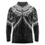 New Zealand Morepork Long Sleeve Polo Shirt Maori Pattern Black