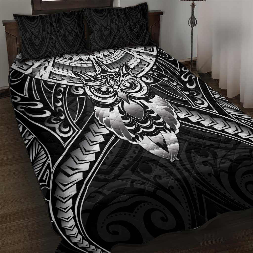 New Zealand Morepork Quilt Bed Set Maori Pattern Black LT05 Black - Polynesian Pride