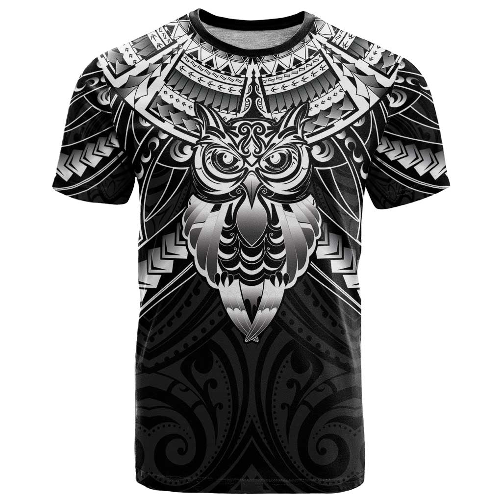 New Zealand Morepork T Shirt Maori Pattern Black