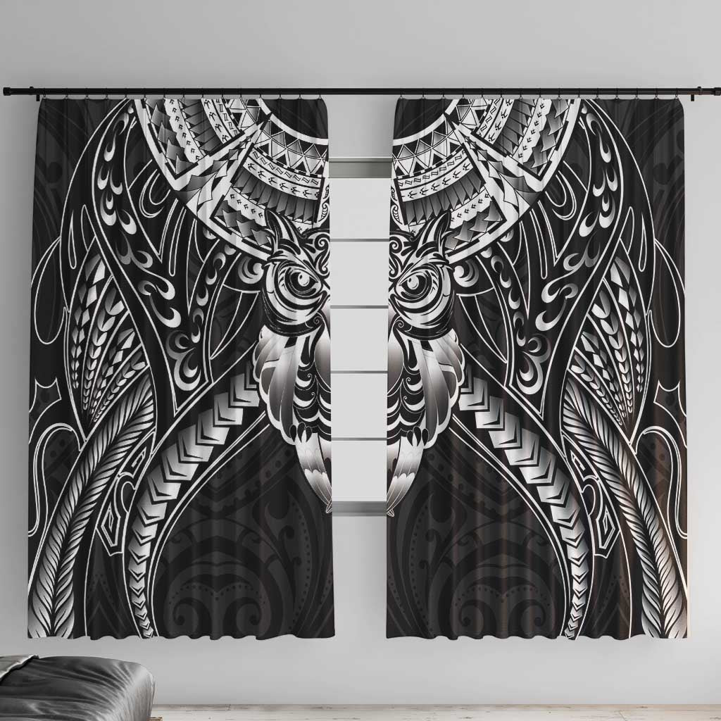 New Zealand Morepork Window Curtain Maori Pattern Black LT05 With Hooks Black - Polynesian Pride