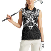 New Zealand Morepork Women Sleeveless Polo Shirt Maori Pattern Black