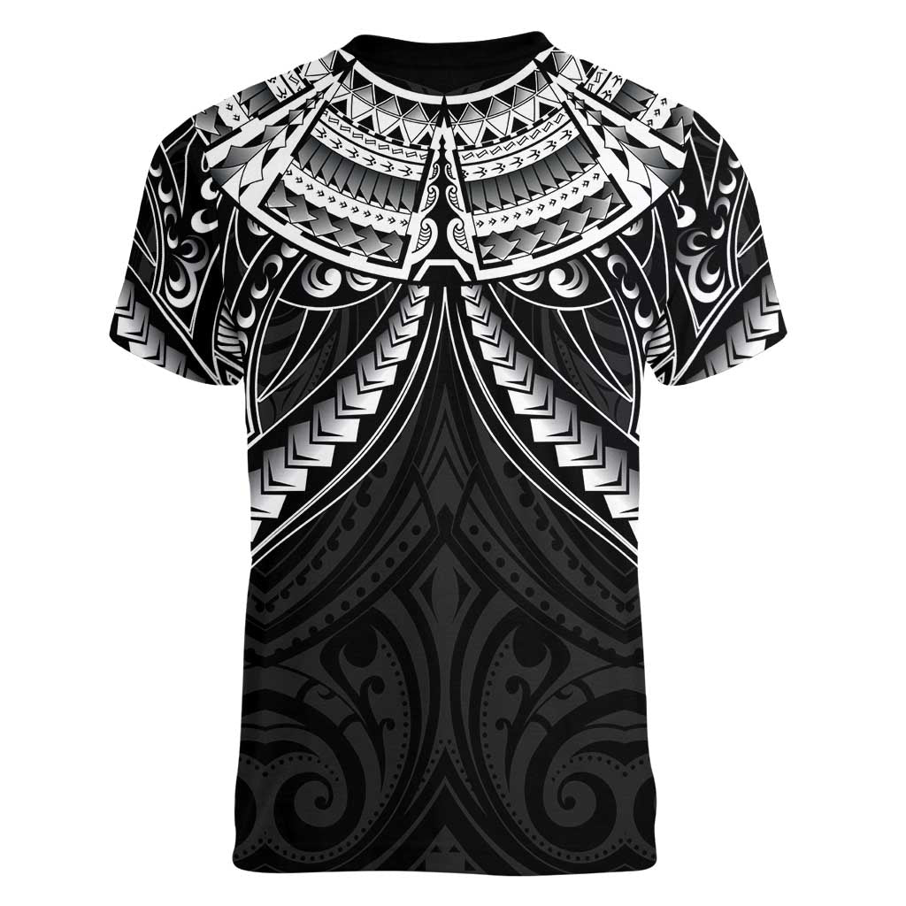 New Zealand Morepork Women V-Neck T-Shirt Maori Pattern Black