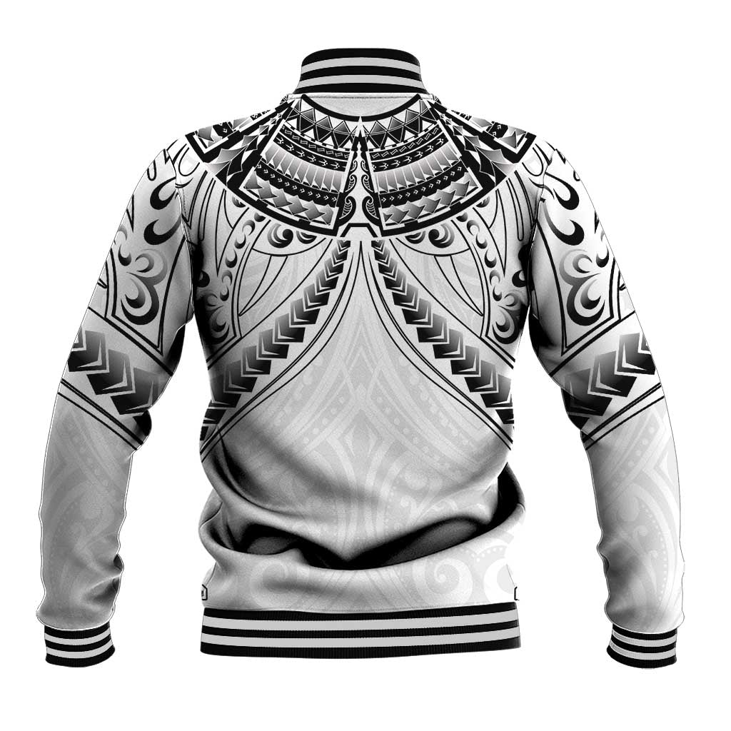 New Zealand Morepork Baseball Jacket Maori Pattern White