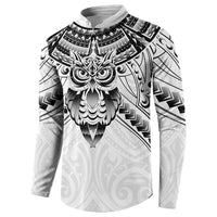 New Zealand Morepork Button Sweatshirt Maori Pattern White