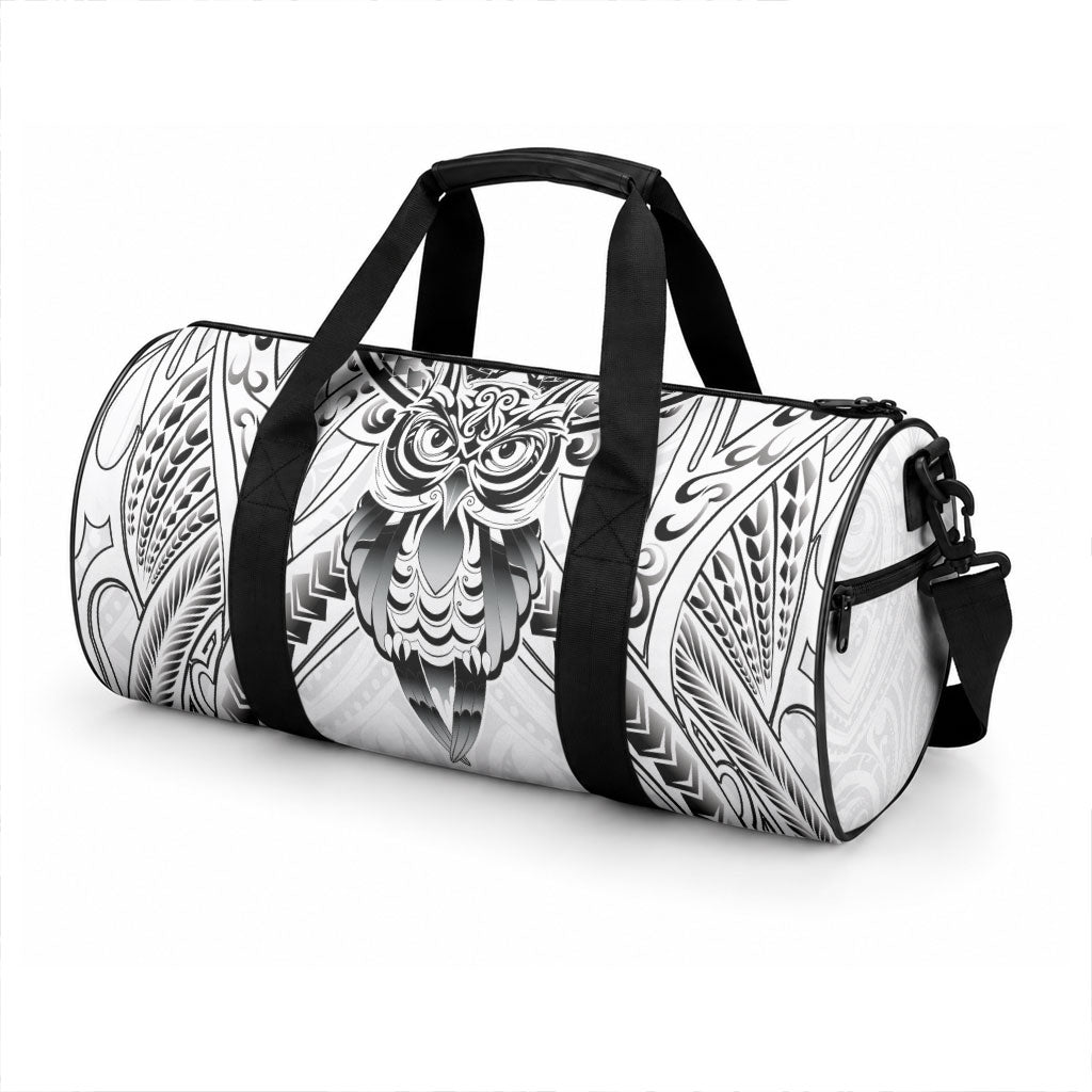 New Zealand Morepork Duffle Bag Maori Pattern White LT05 - Polynesian Pride