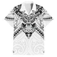 New Zealand Morepork Family Matching Long Sleeve Bodycon Dress and Hawaiian Shirt Maori Pattern White LT05 Dad's Shirt - Short Sleeve White - Polynesian Pride