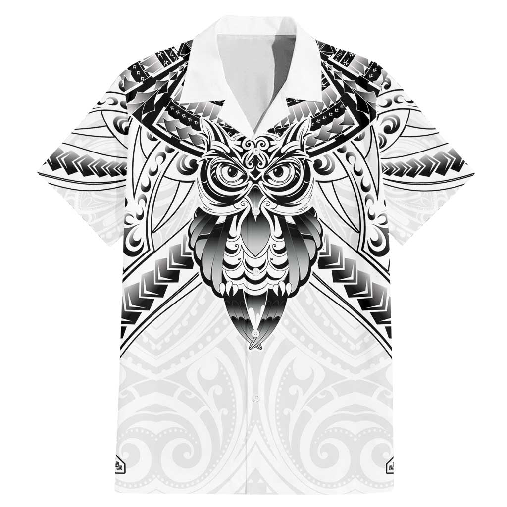 New Zealand Morepork Family Matching Mermaid Dress and Hawaiian Shirt Maori Pattern White LT05 Dad's Shirt - Short Sleeve White - Polynesian Pride