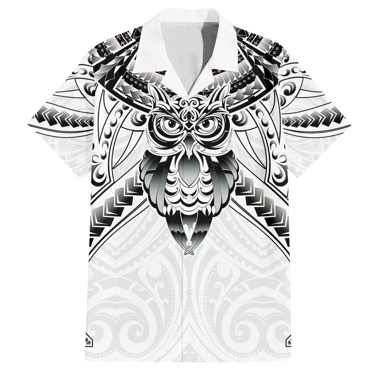New Zealand Morepork Family Matching Off The Shoulder Long Sleeve Dress and Hawaiian Shirt Maori Pattern White LT05 Dad's Shirt - Short Sleeve White - Polynesian Pride