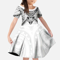 New Zealand Morepork Family Matching Short Sleeve Bodycon Dress and Hawaiian Shirt Maori Pattern White LT05 Daughter's Dress White - Polynesian Pride