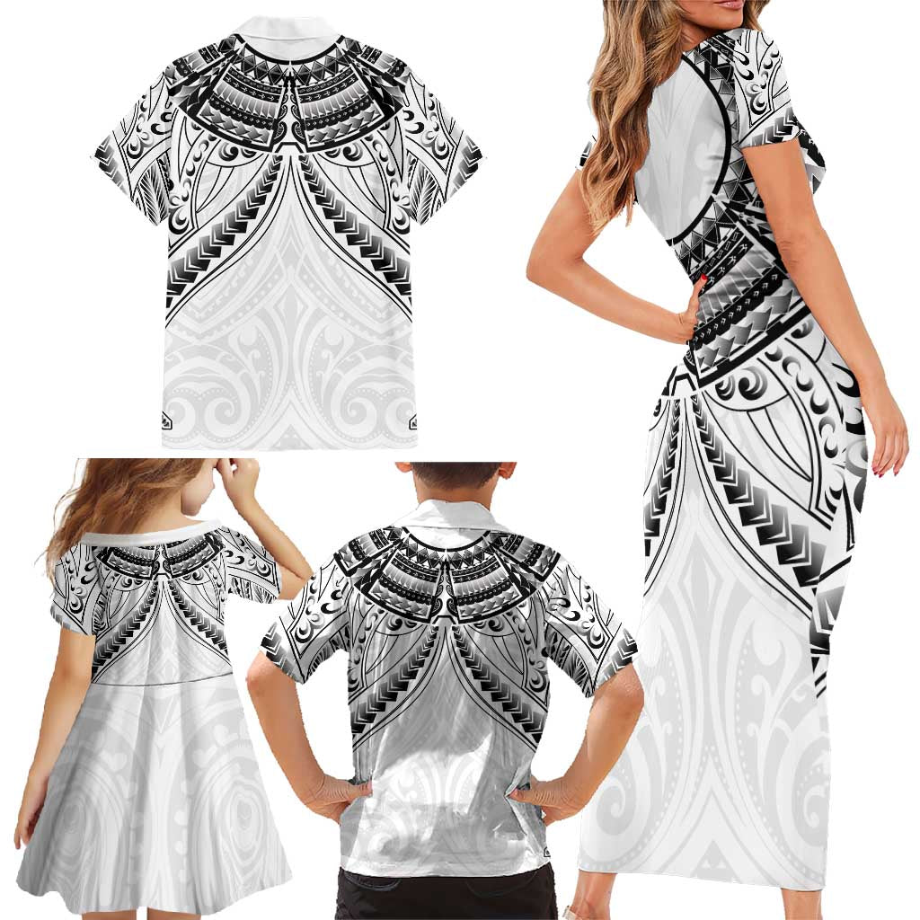 New Zealand Morepork Family Matching Short Sleeve Bodycon Dress and Hawaiian Shirt Maori Pattern White LT05 - Polynesian Pride