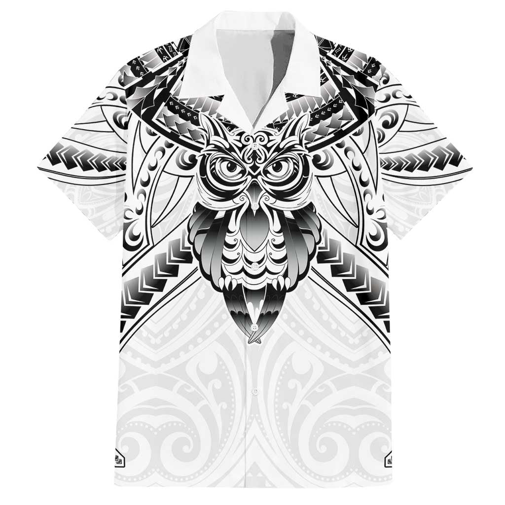 New Zealand Morepork Family Matching Short Sleeve Bodycon Dress and Hawaiian Shirt Maori Pattern White LT05 Dad's Shirt - Short Sleeve White - Polynesian Pride