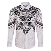 New Zealand Morepork Family Matching Short Sleeve Bodycon Dress and Hawaiian Shirt Maori Pattern White LT05 Dad's Shirt - Long Sleeve White - Polynesian Pride