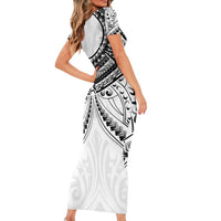 New Zealand Morepork Family Matching Short Sleeve Bodycon Dress and Hawaiian Shirt Maori Pattern White LT05 - Polynesian Pride