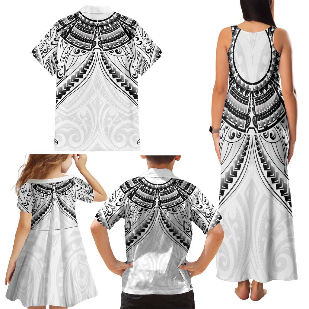 New Zealand Morepork Family Matching Tank Maxi Dress and Hawaiian Shirt Maori Pattern White LT05 - Polynesian Pride
