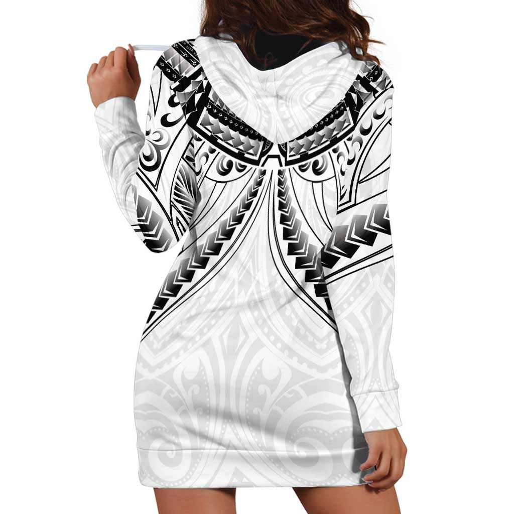New Zealand Morepork Hoodie Dress Maori Pattern White