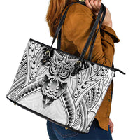 New Zealand Morepork Leather Tote Bag Maori Pattern White