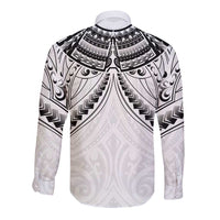New Zealand Morepork Long Sleeve Button Shirt Maori Pattern White