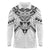 New Zealand Morepork Long Sleeve Polo Shirt Maori Pattern White