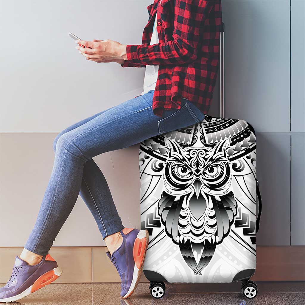 New Zealand Morepork Luggage Cover Maori Pattern White