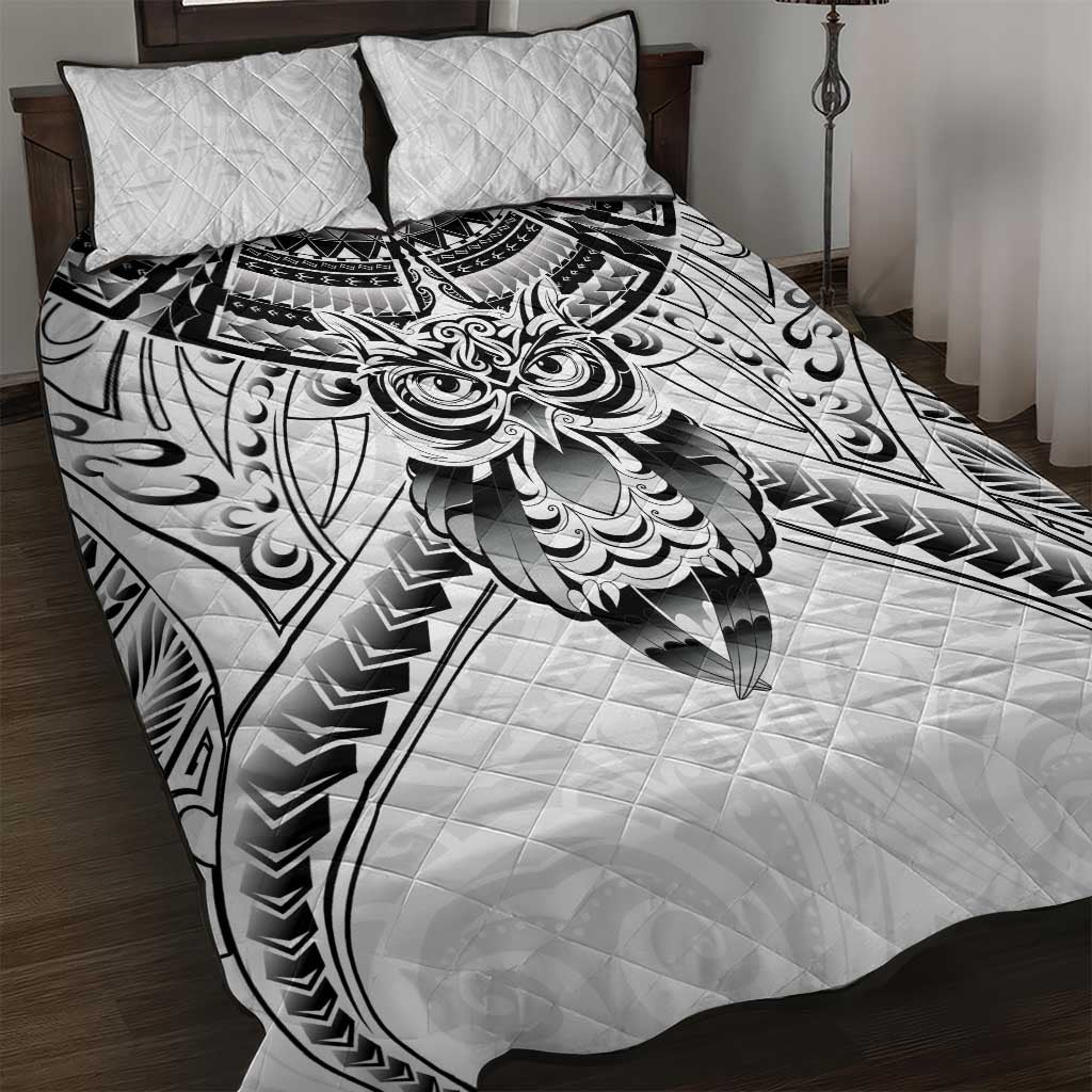 New Zealand Morepork Quilt Bed Set Maori Pattern White LT05 White - Polynesian Pride