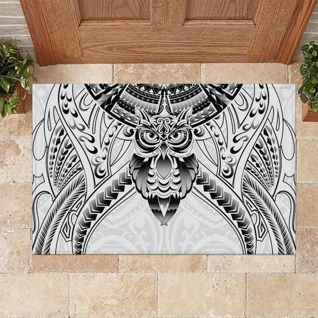 New Zealand Morepork Rubber Doormat Maori Pattern White