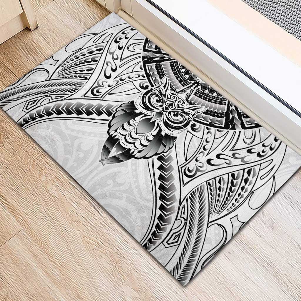 New Zealand Morepork Rubber Doormat Maori Pattern White