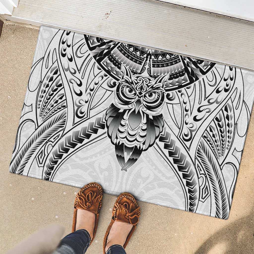 New Zealand Morepork Rubber Doormat Maori Pattern White