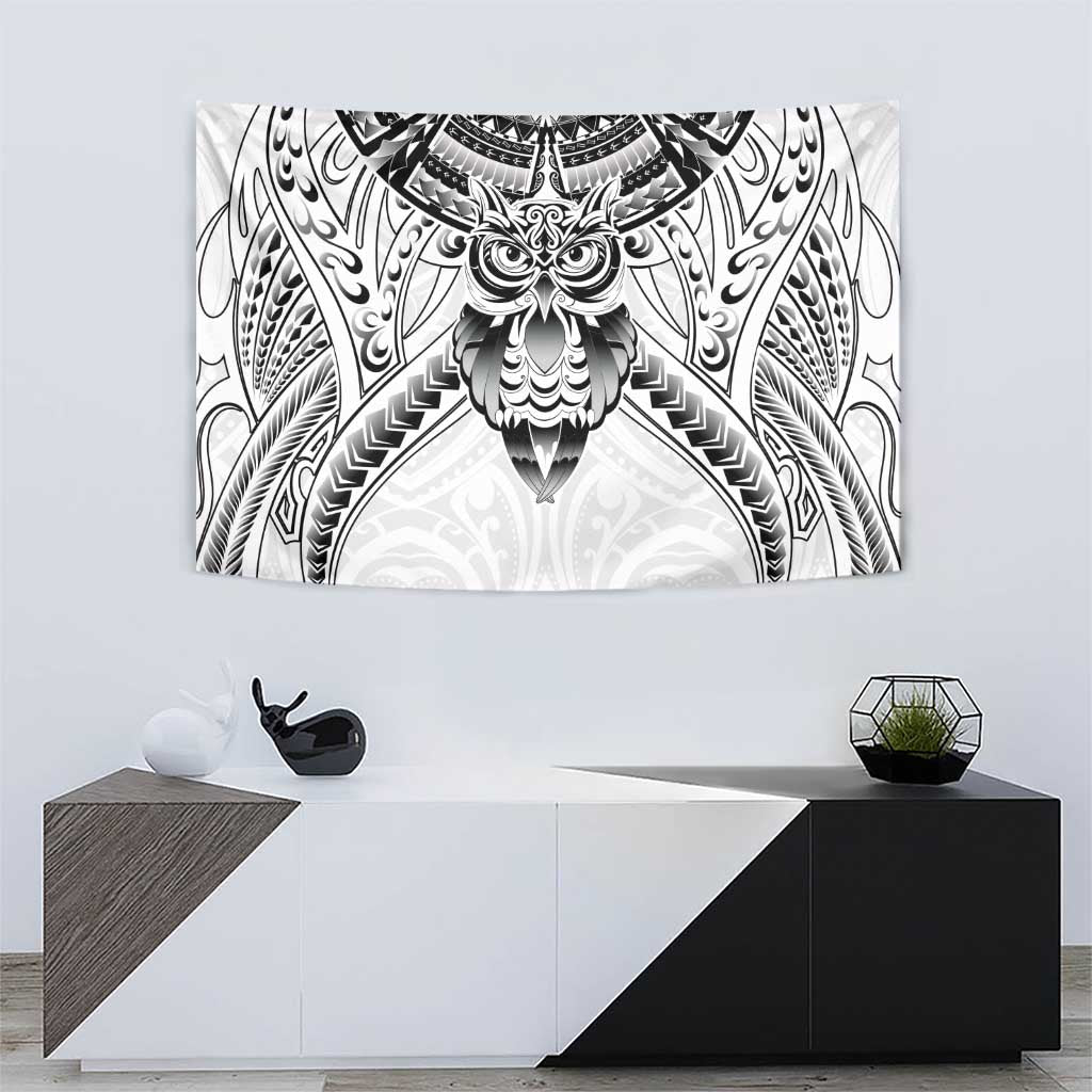 New Zealand Morepork Tapestry Maori Pattern White