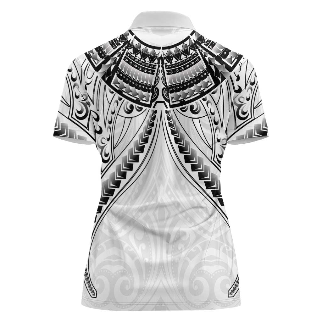 New Zealand Morepork Women Polo Shirt Maori Pattern White