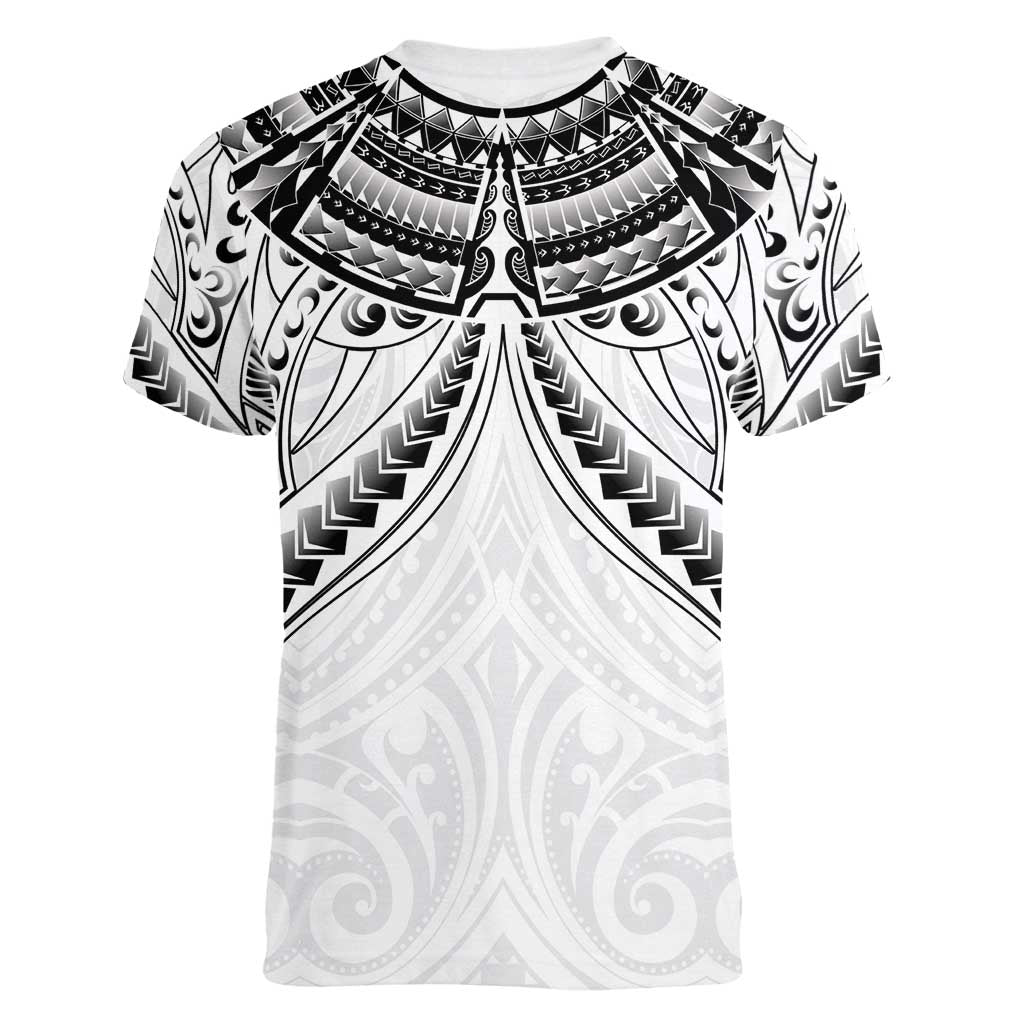 New Zealand Morepork Women V-Neck T-Shirt Maori Pattern White