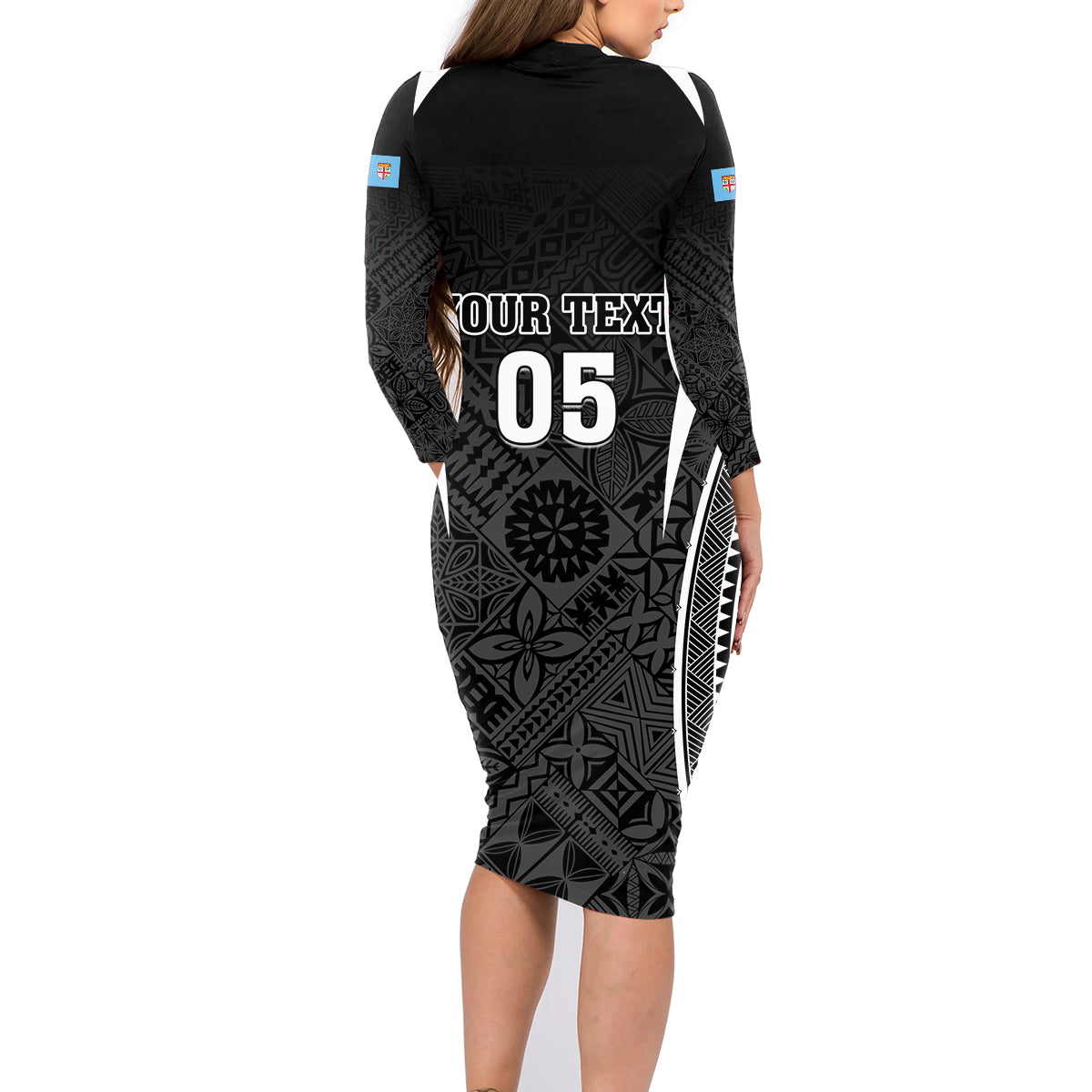 Custom Fiji Rugby Family Matching Long Sleeve Bodycon Dress and Hawaiian Shirt Fijian Warrior Black LT05 - Polynesian Pride