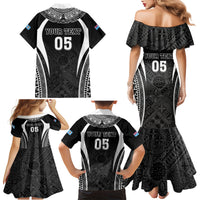 Custom Fiji Rugby Family Matching Mermaid Dress and Hawaiian Shirt Fijian Warrior Black LT05 - Polynesian Pride