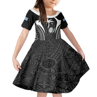 Custom Fiji Rugby Family Matching Summer Maxi Dress and Hawaiian Shirt Fijian Warrior Black LT05 Daughter's Dress Black - Polynesian Pride