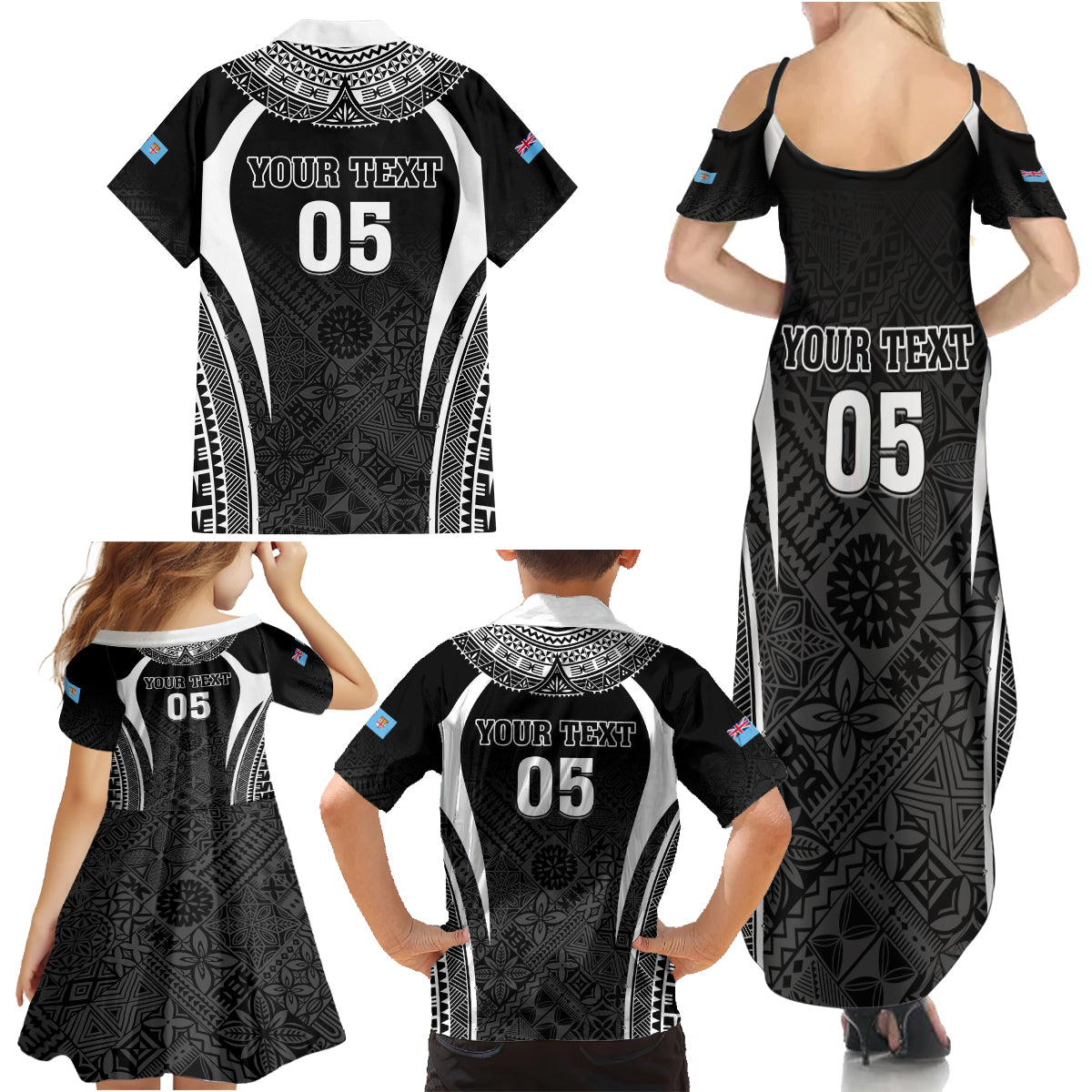 Custom Fiji Rugby Family Matching Summer Maxi Dress and Hawaiian Shirt Fijian Warrior Black LT05 - Polynesian Pride