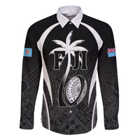 Custom Fiji Rugby Family Matching Summer Maxi Dress and Hawaiian Shirt Fijian Warrior Black LT05 Dad's Shirt - Long Sleeve Black - Polynesian Pride