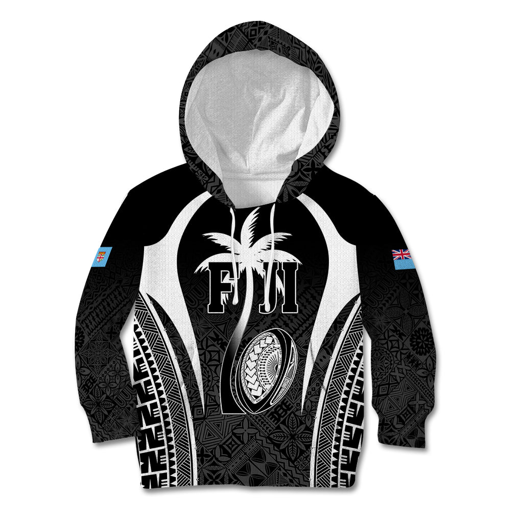 Custom Fiji Rugby Kid Hoodie Fijian Warrior Black LT05 Hoodie Black - Polynesian Pride