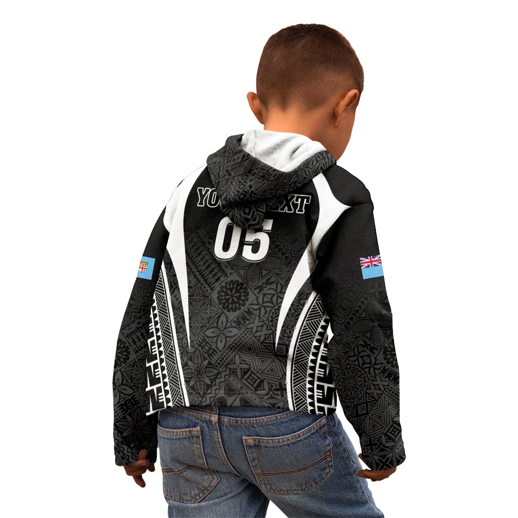 Custom Fiji Rugby Kid Hoodie Fijian Warrior Black LT05 - Polynesian Pride