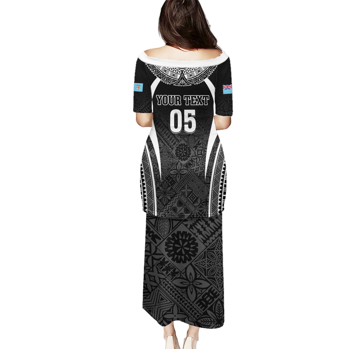 Custom Fiji Rugby Puletasi Fijian Warrior Black