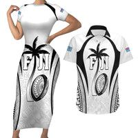 Custom Fiji Rugby Couples Matching Short Sleeve Bodycon Dress and Hawaiian Shirt Fijian Warrior White LT05 White - Polynesian Pride