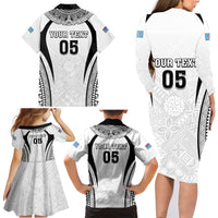 Custom Fiji Rugby Family Matching Long Sleeve Bodycon Dress and Hawaiian Shirt Fijian Warrior White LT05 - Polynesian Pride