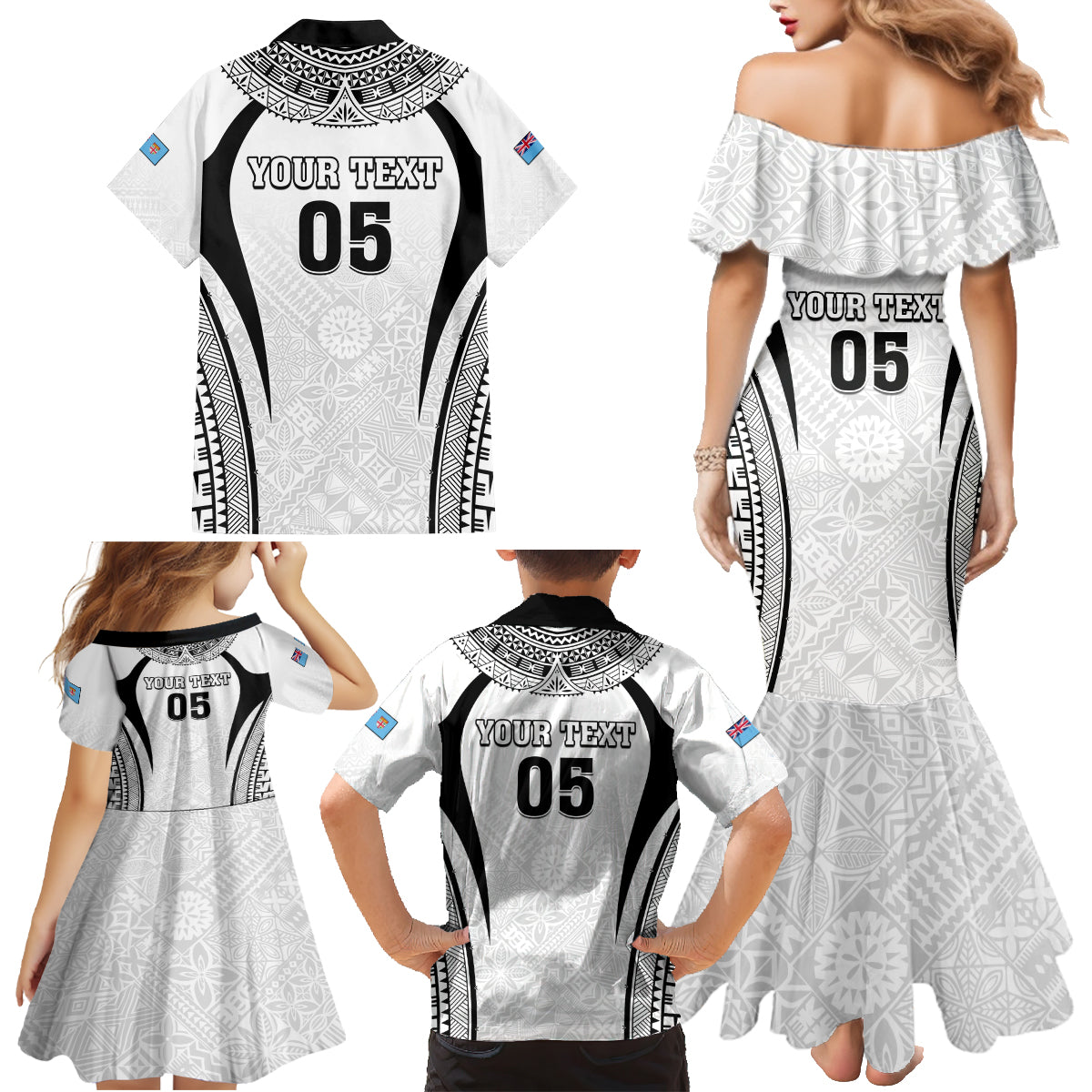 Custom Fiji Rugby Family Matching Mermaid Dress and Hawaiian Shirt Fijian Warrior White LT05 - Polynesian Pride