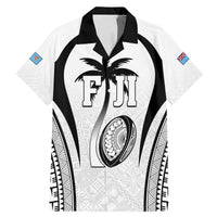Custom Fiji Rugby Family Matching Mermaid Dress and Hawaiian Shirt Fijian Warrior White LT05 Dad's Shirt - Short Sleeve White - Polynesian Pride
